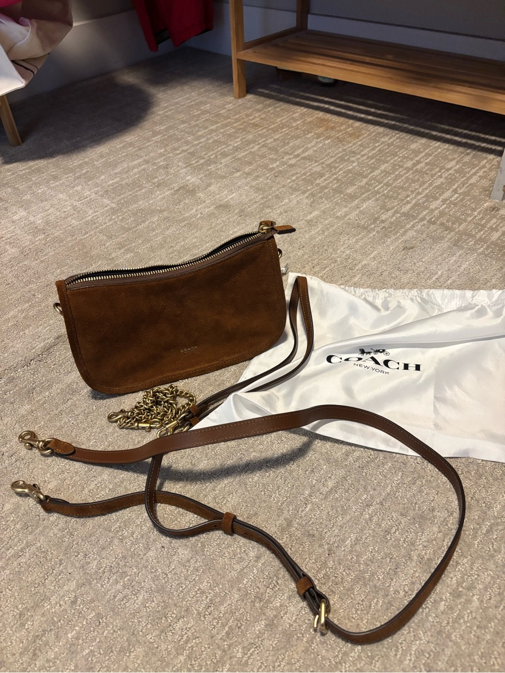*Authentic* Coach Waverly Brown Suede Crossbody Bag with Chain Strap